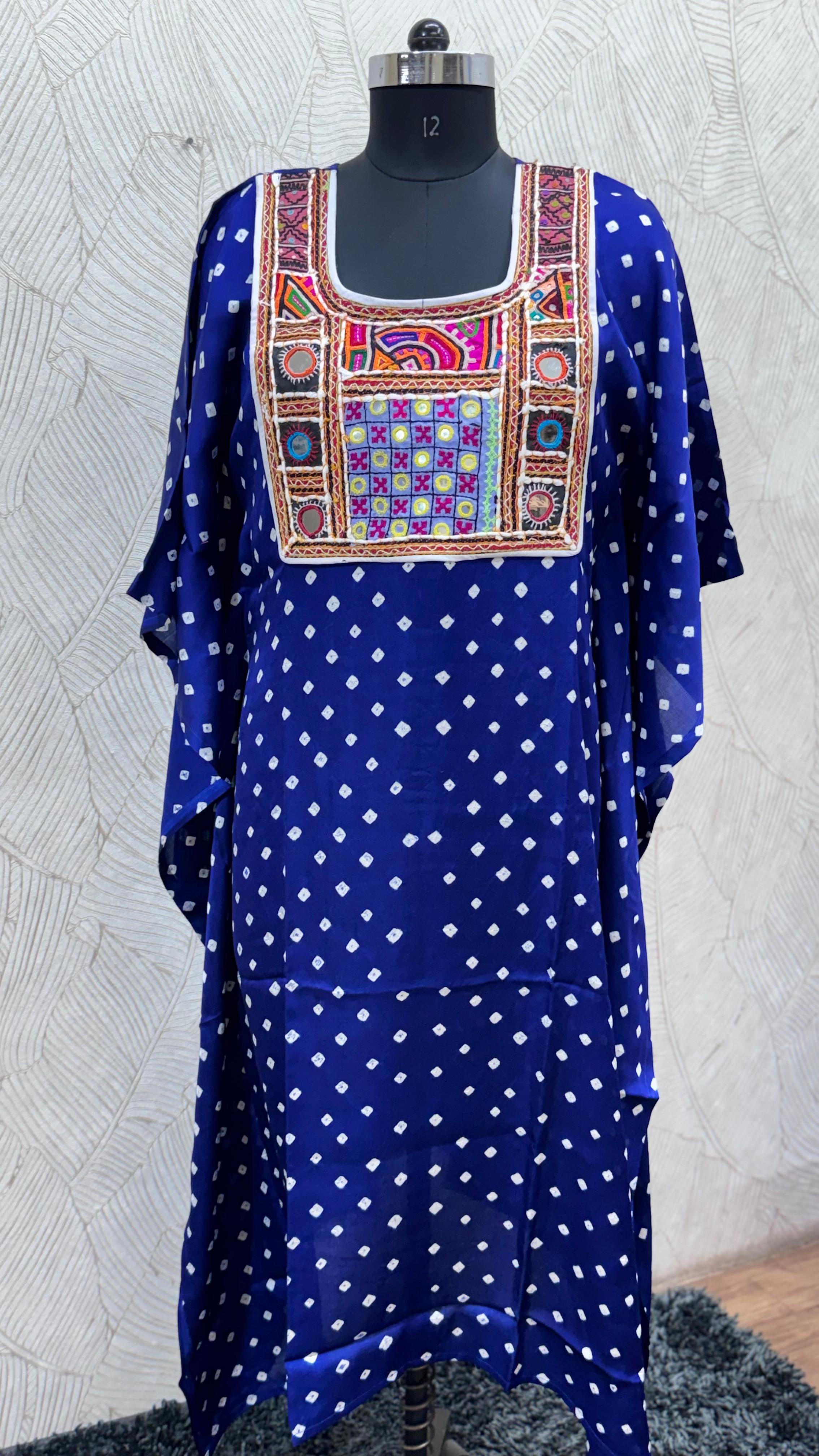 Modal Silk Bandhej Vintage patch Kaftan