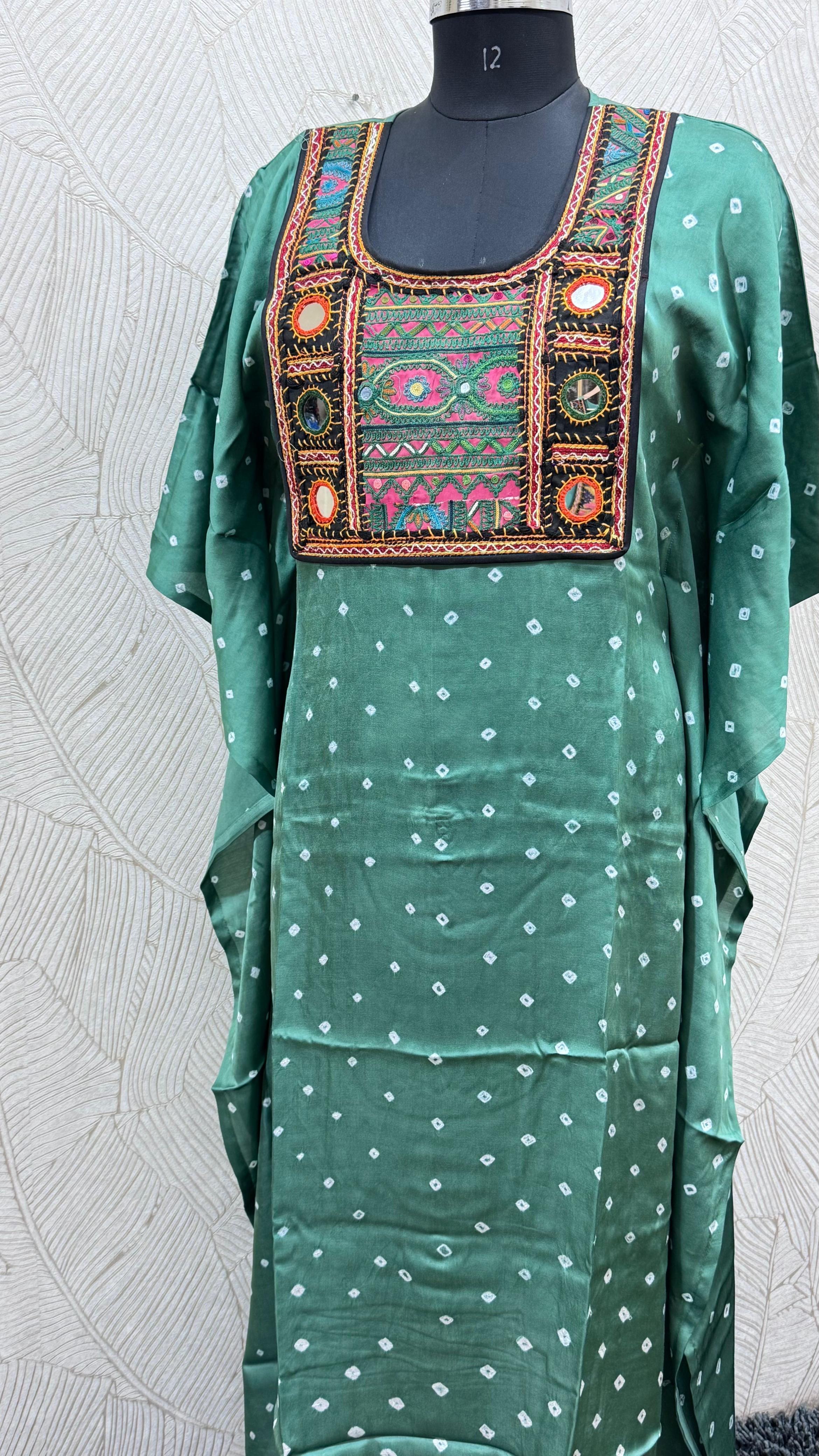 Modal Silk Bandhej Vintage patch Kaftan