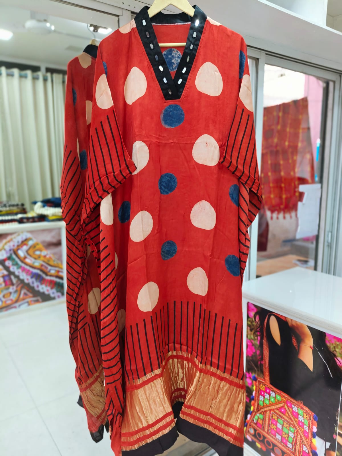 Modal Silk V-neck Kaftan Tissue border