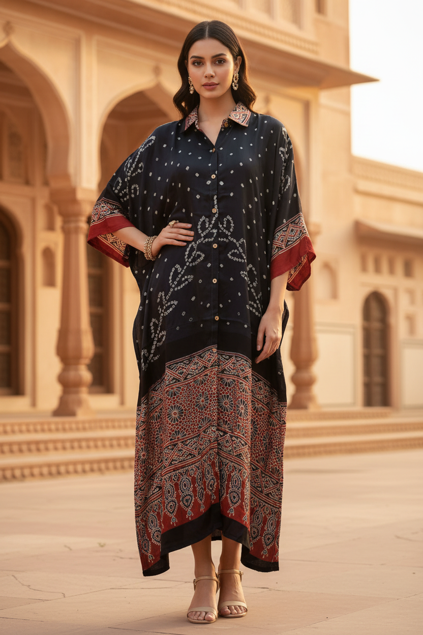 Bandhej×Ajrakh Long Shirt Kaftan