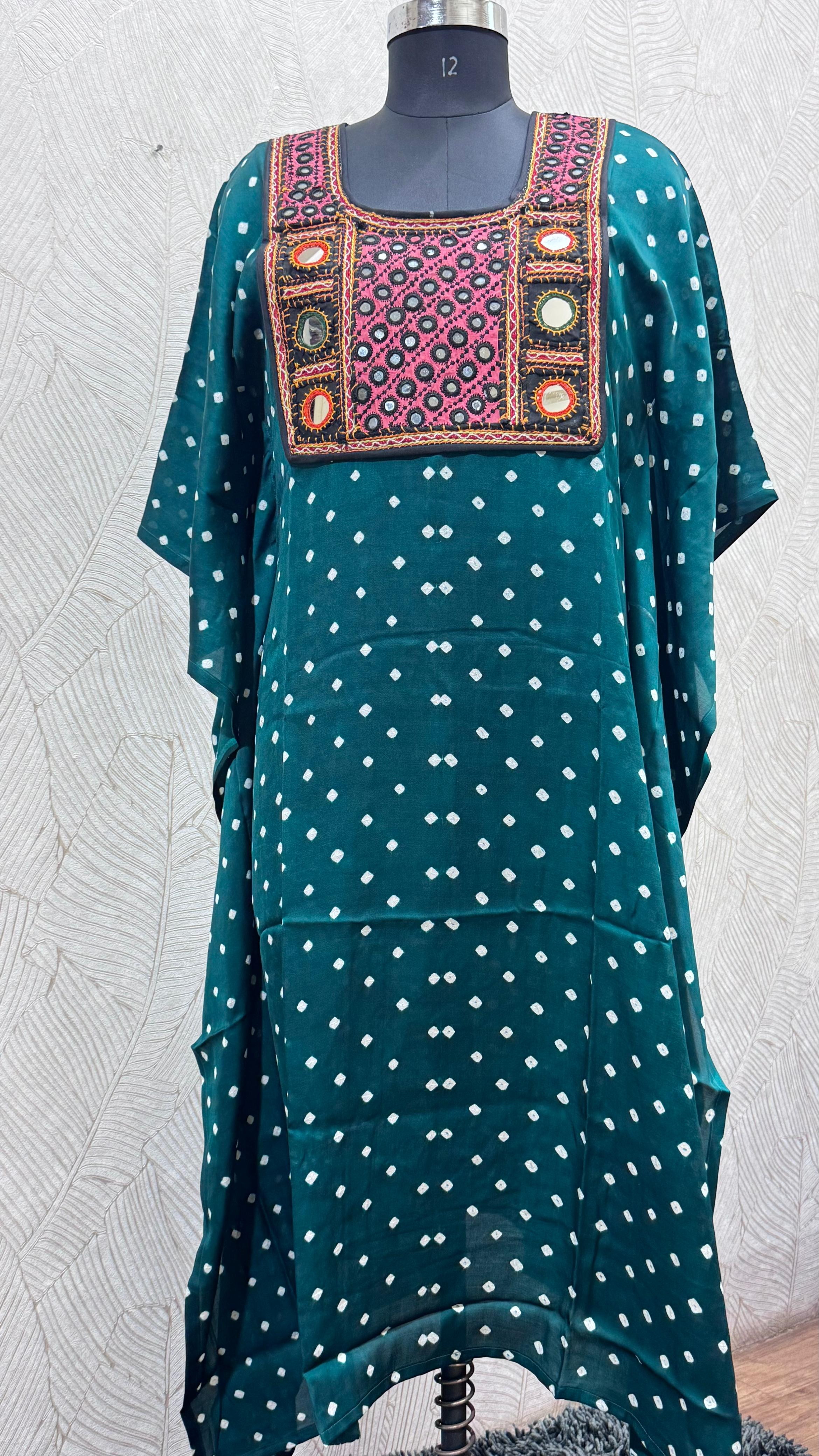 Modal Silk Bandhej Vintage patch Kaftan