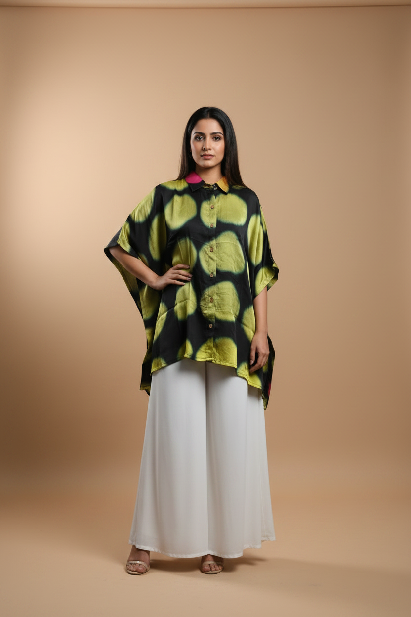 Modal Silk Kaftan Shirt (Clamp Dye)