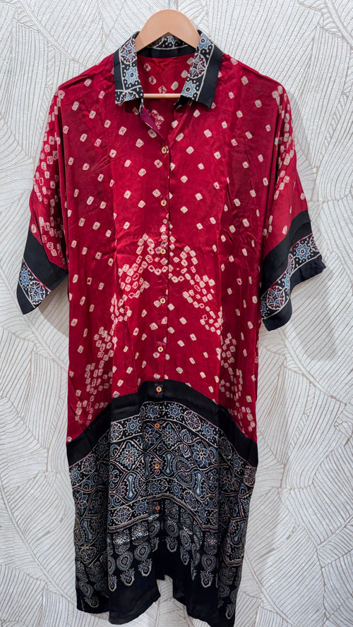 Bandhej×Ajrakh Long Shirt Kaftan