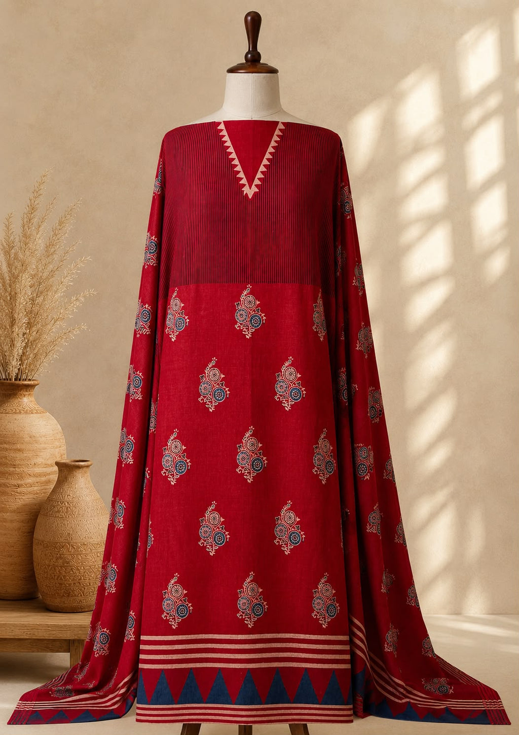 Pure Cotton Unstitched Top Fabric