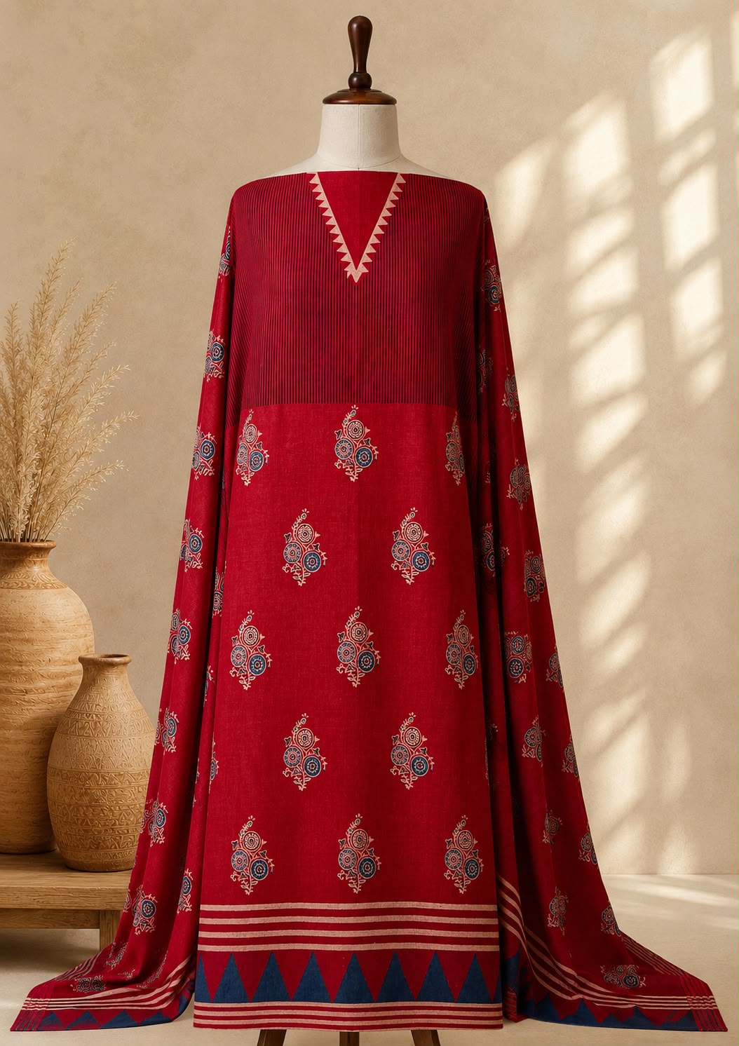 Pure Cotton Unstitched Top Fabric
