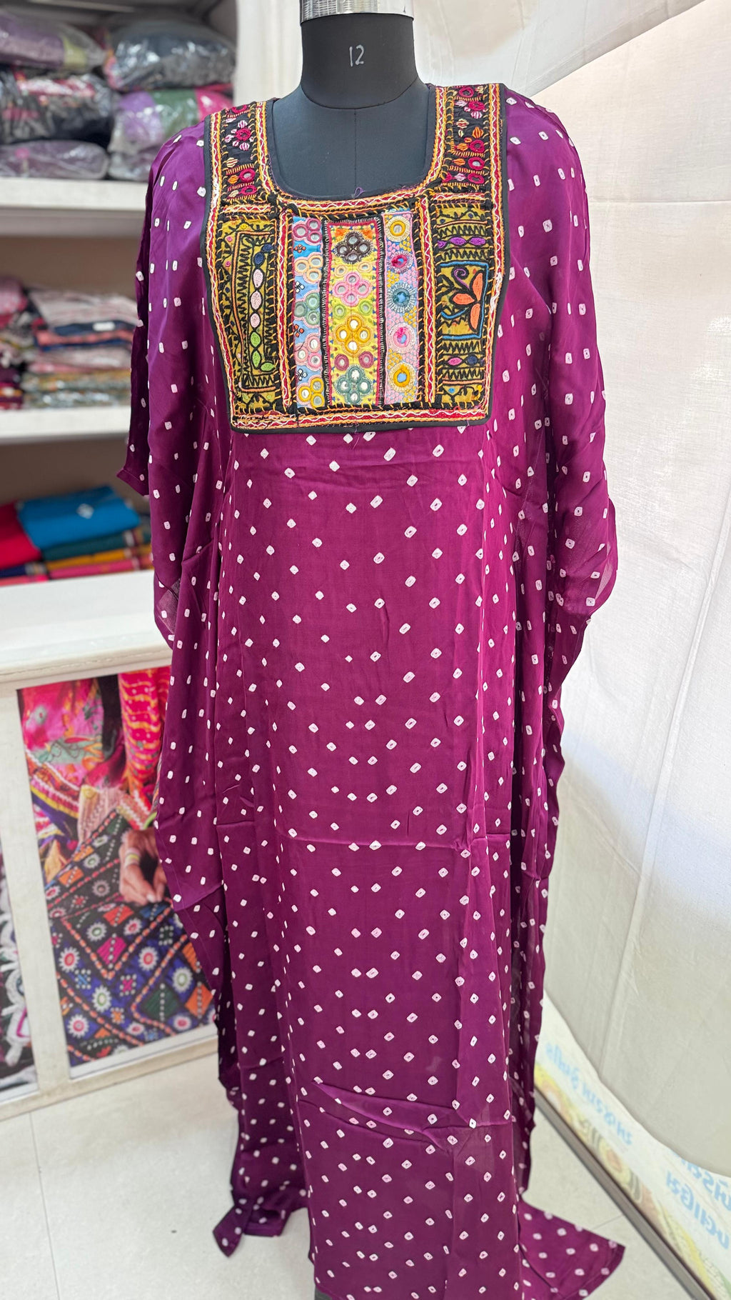 Modal Silk Bandhej Vintage patch Kaftan