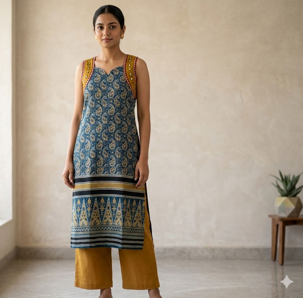 Cotton Ajrakh Sleeveless Kurta