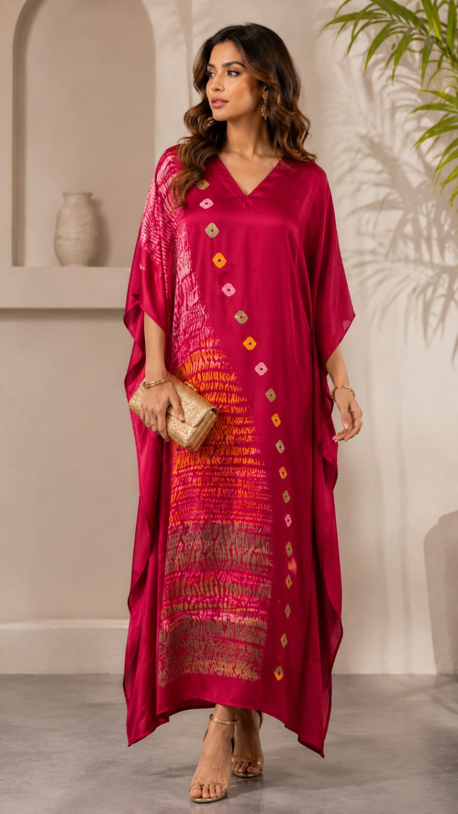 Multi Shibori V-neck Kaftan