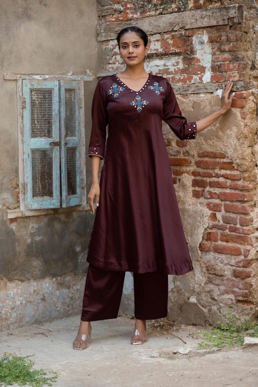 Mashru-Gaji Silk Kurta+Plazo Set