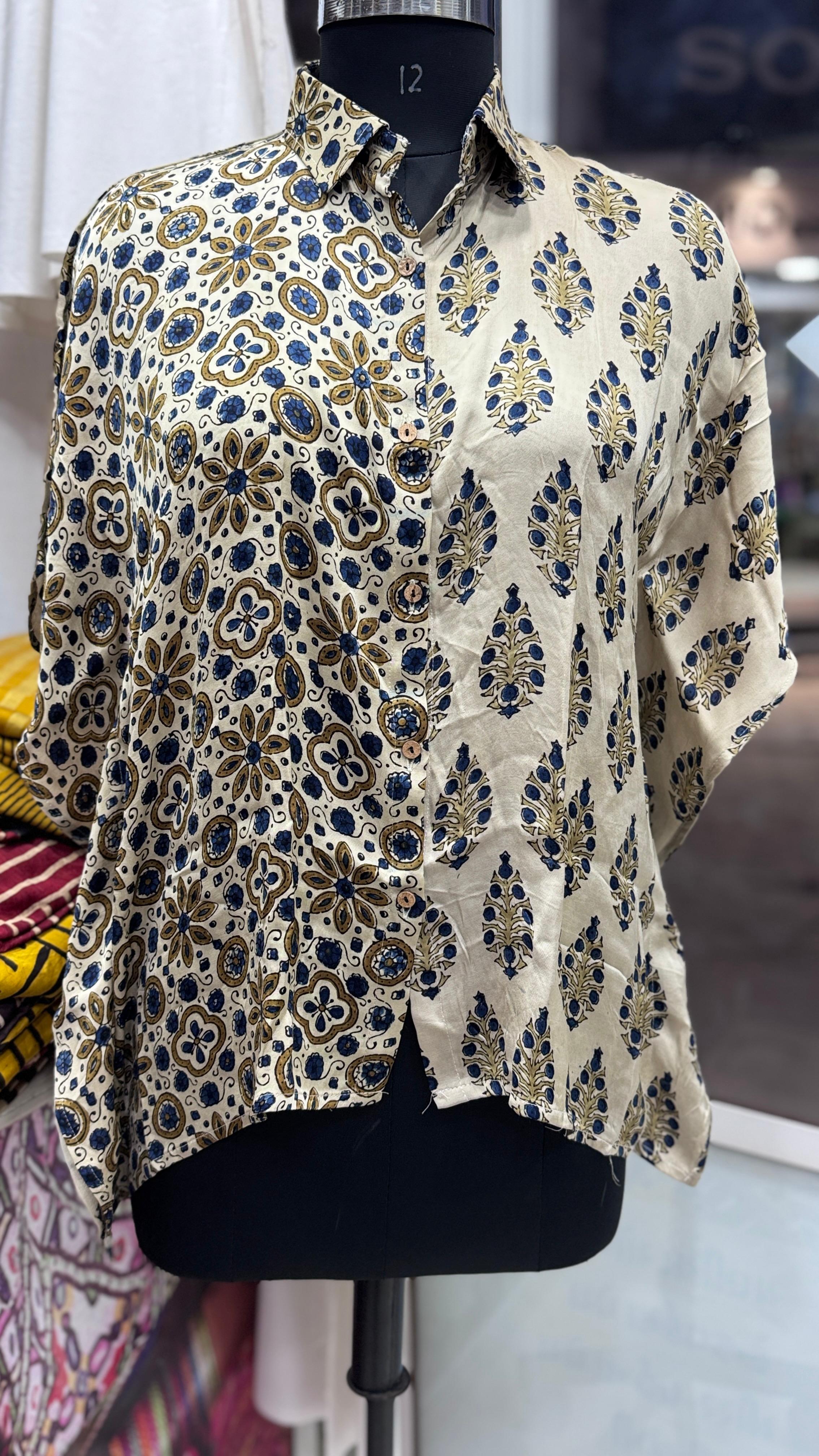 Beautiful Modal silk kaftan Shirt (half & half design) showcasing premium design - Kutch Poshak