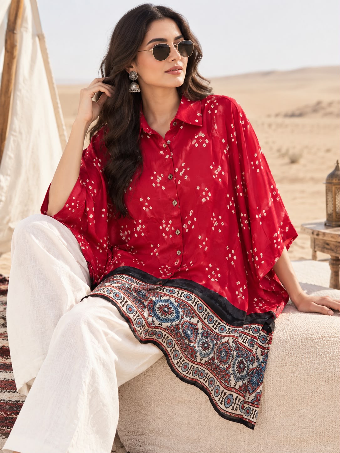 Bandhej×Ajrakh Kaftan Shirt