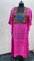 Modal Silk Bandhej Vintage patch Kaftan