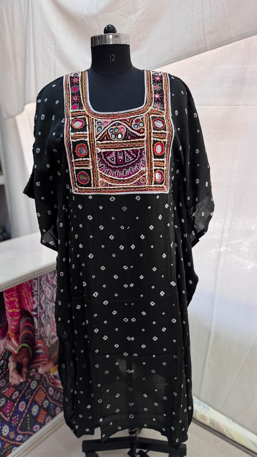 Modal Silk Bandhej Vintage patch Kaftan
