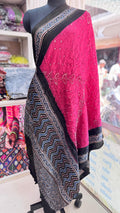 Hot Pink Pure modal silk bandhej with ajrakh dupatta from Kutch Poshak