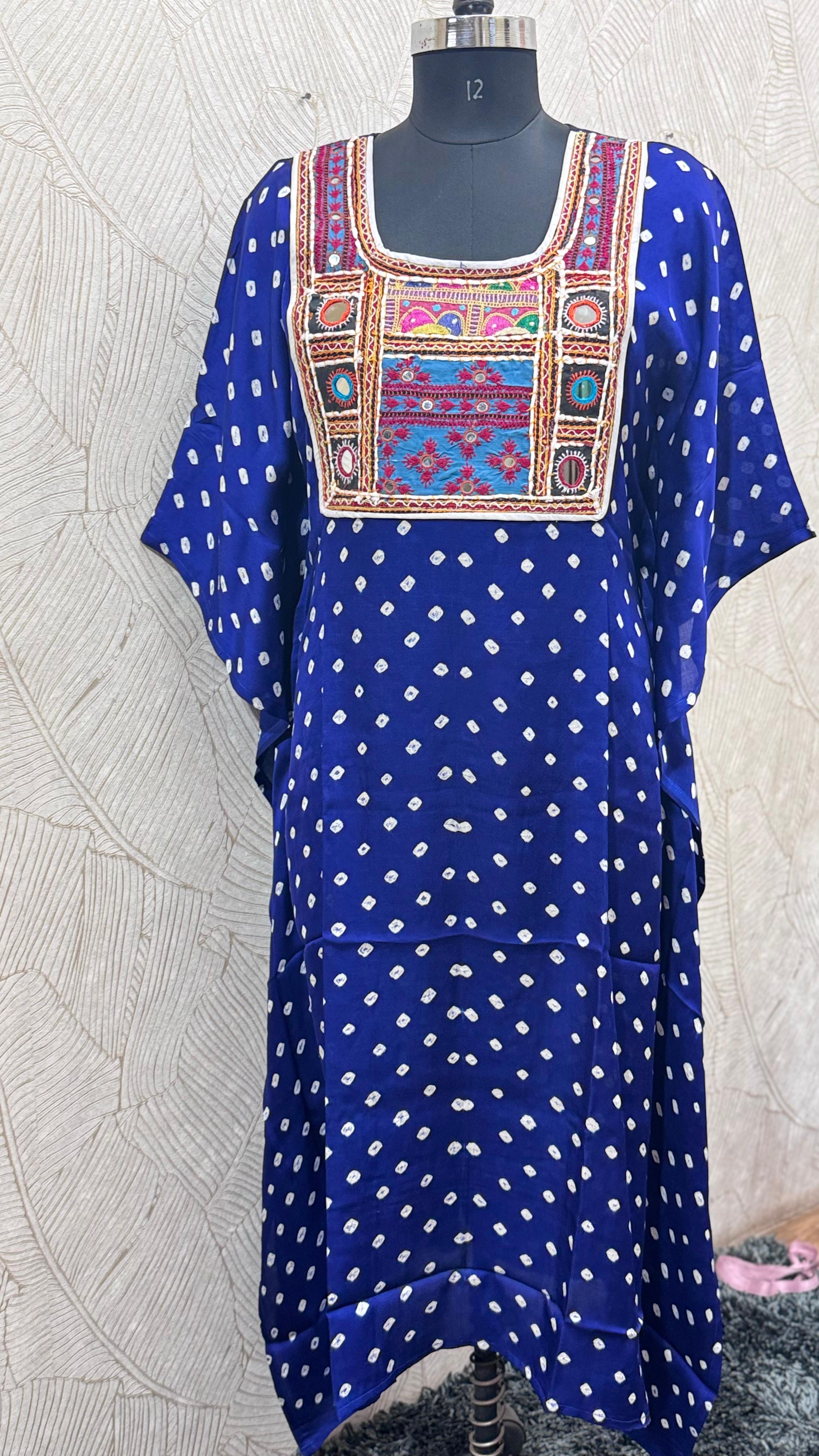 Modal Silk Bandhej Vintage patch Kaftan