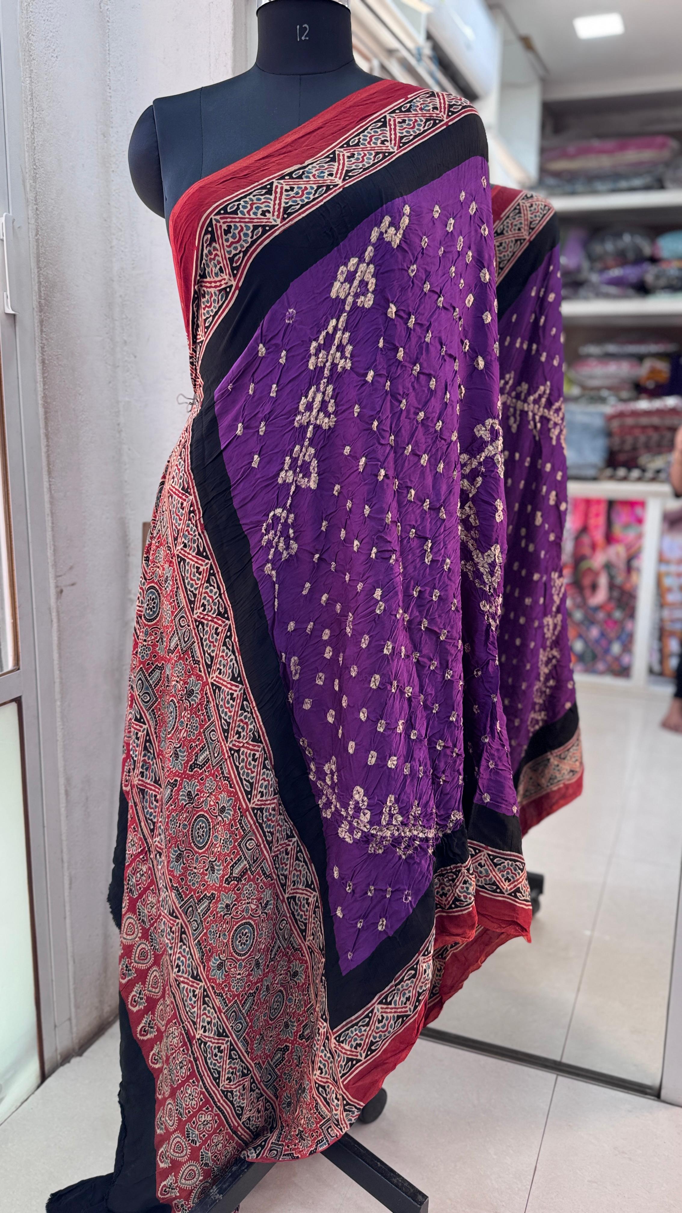 Beautiful Pure modal silk bandhej with ajrakh dupatta showcasing premium design - Kutch Poshak