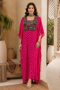 Modal Silk Bandhej Vintage patch Kaftan