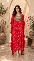 Modal Silk Bandhej Vintage patch Kaftan