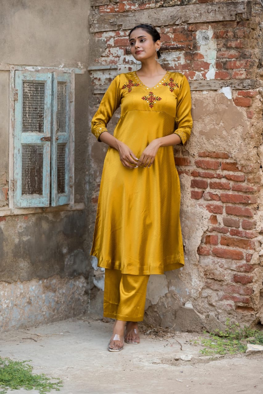 Mashru-Gaji Silk Kurta+Plazo Set