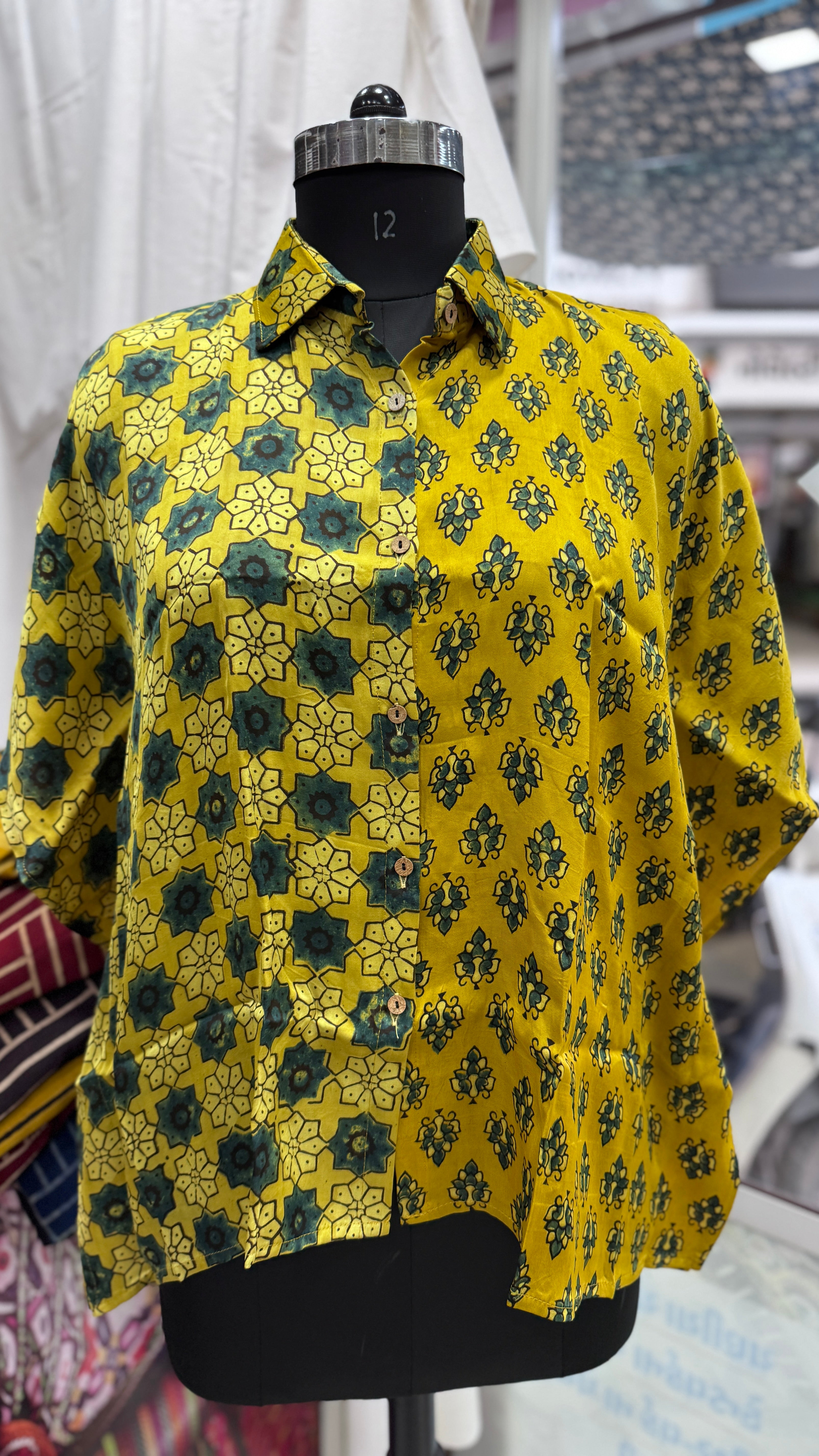 Kutch Poshak exclusive Modal Silk Kaftan Shirt (half & half design)