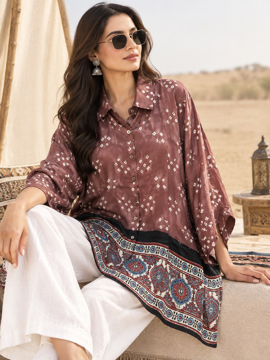 Bandhej×Ajrakh Kaftan Shirt