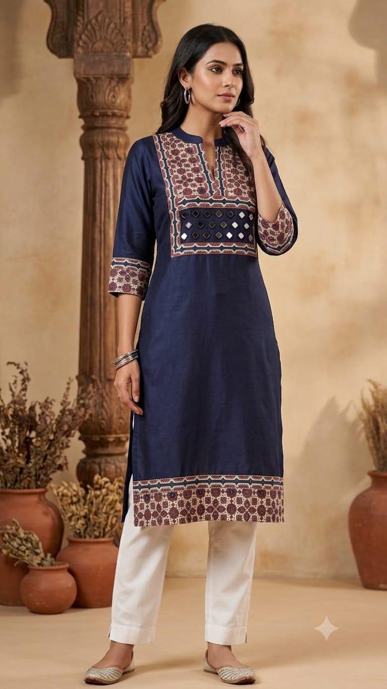 Pure Cotton Stand Collar Kurti