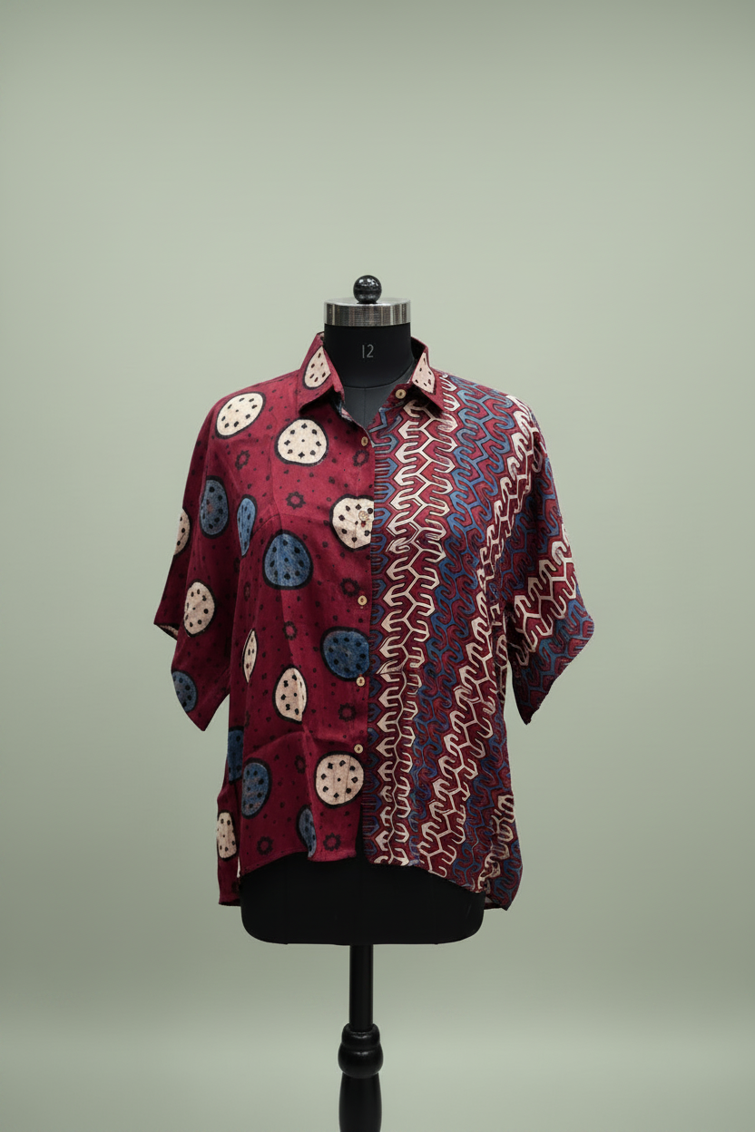 Modal Silk Kaftan Shirt (half & half design)