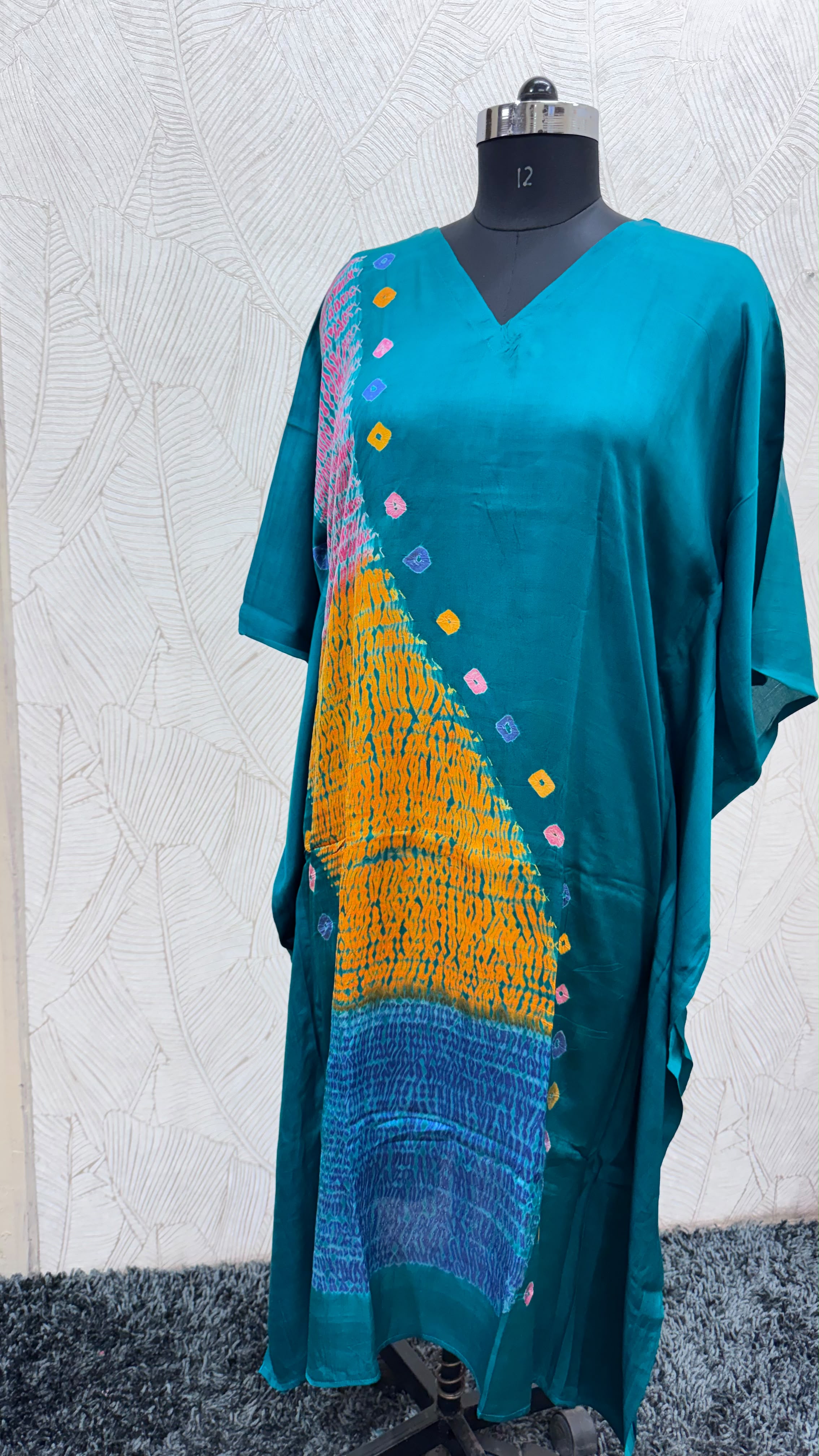 Multi Shibori V-neck Kaftan