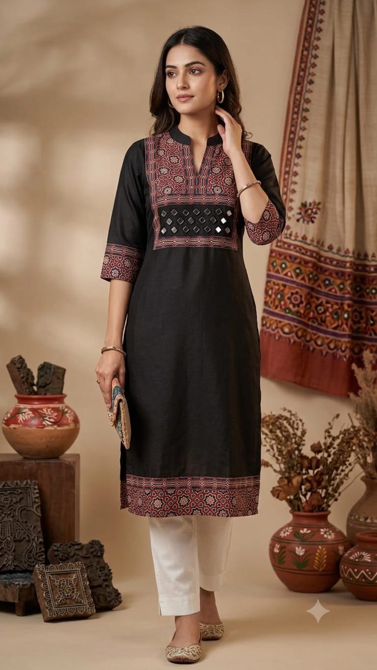 Pure Cotton Stand Collar Kurti