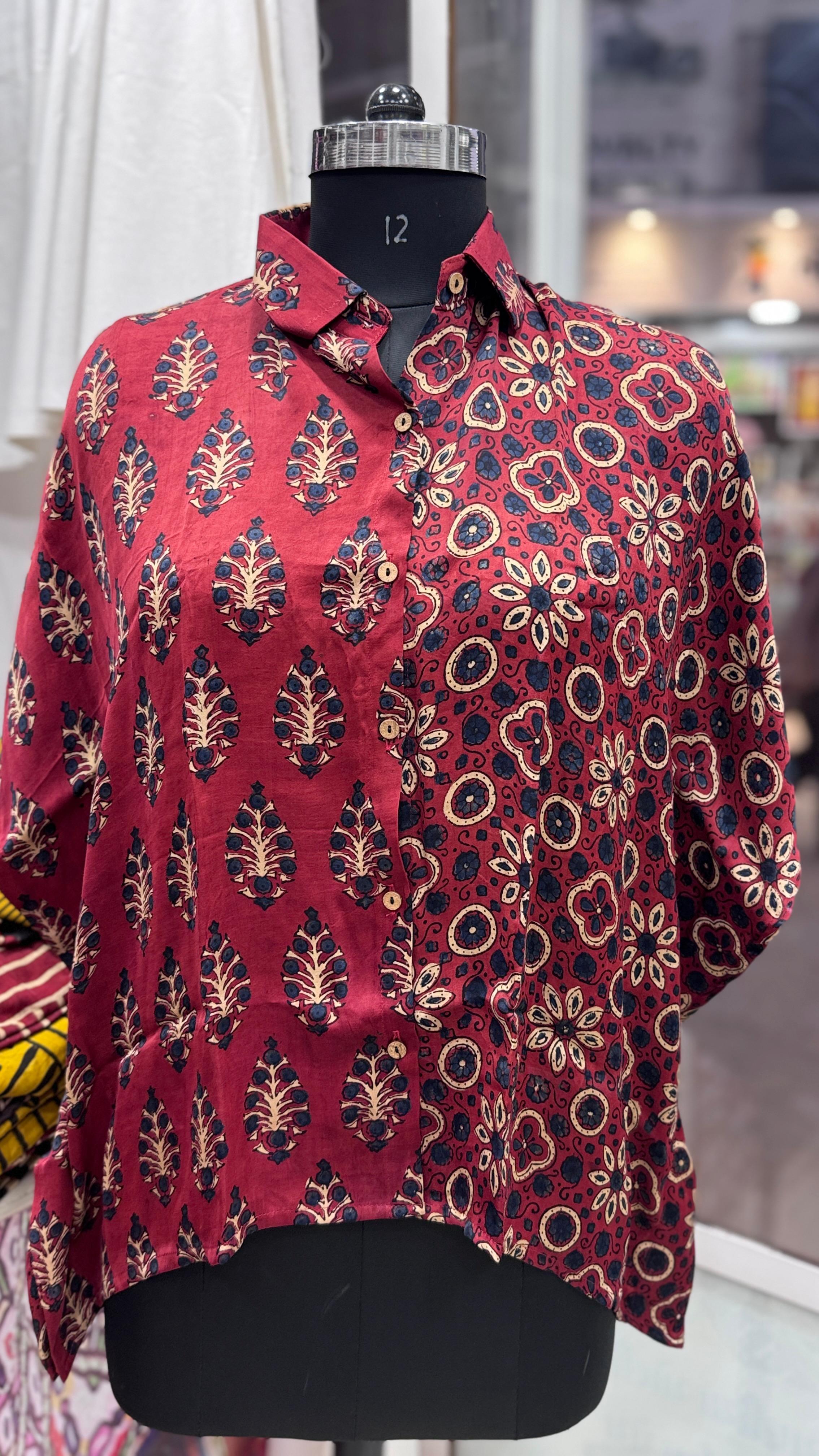 Kutch Poshak exclusive Modal Silk Kaftan Shirt (half & half design)