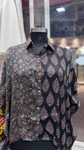 Close up of Modal silk kaftan Shirt (half & half design) - Kutch Poshak