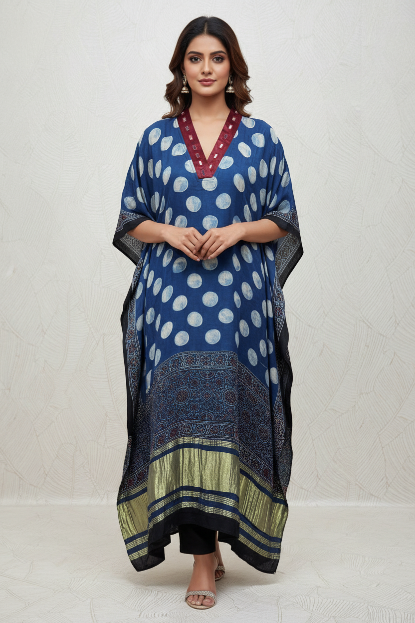 Modal Silk V-neck Kaftan Tissue border