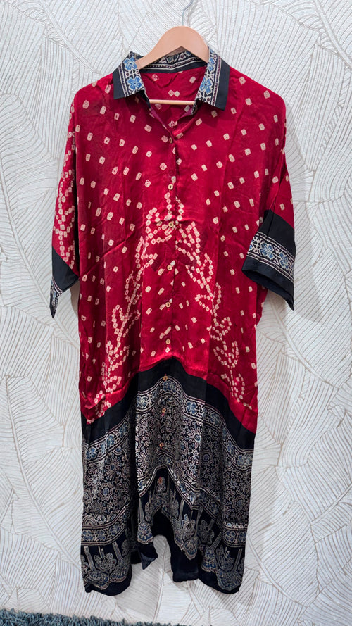 Bandhej×Ajrakh Long Shirt Kaftan
