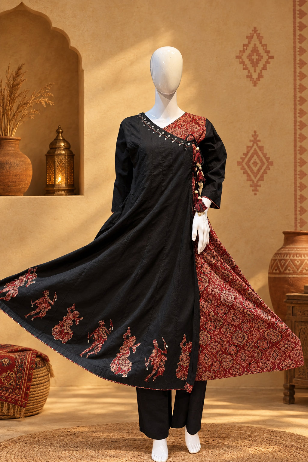 Ajrakh Cotton Flared Kurta-Sets