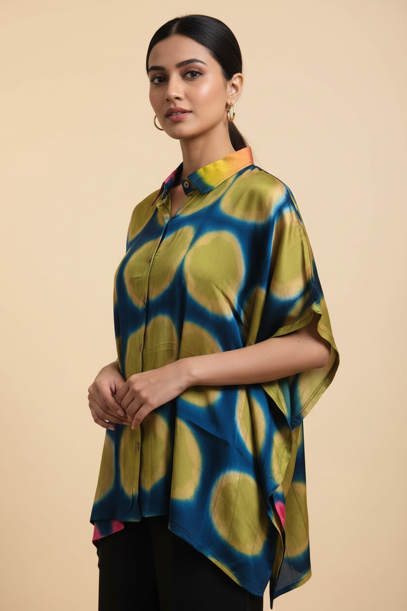 Modal Silk Kaftan Shirt (Clamp Dye)