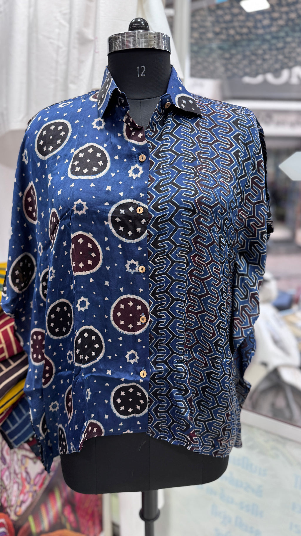 Modal Silk Kaftan Shirt (half & half design) by Kutch Poshak