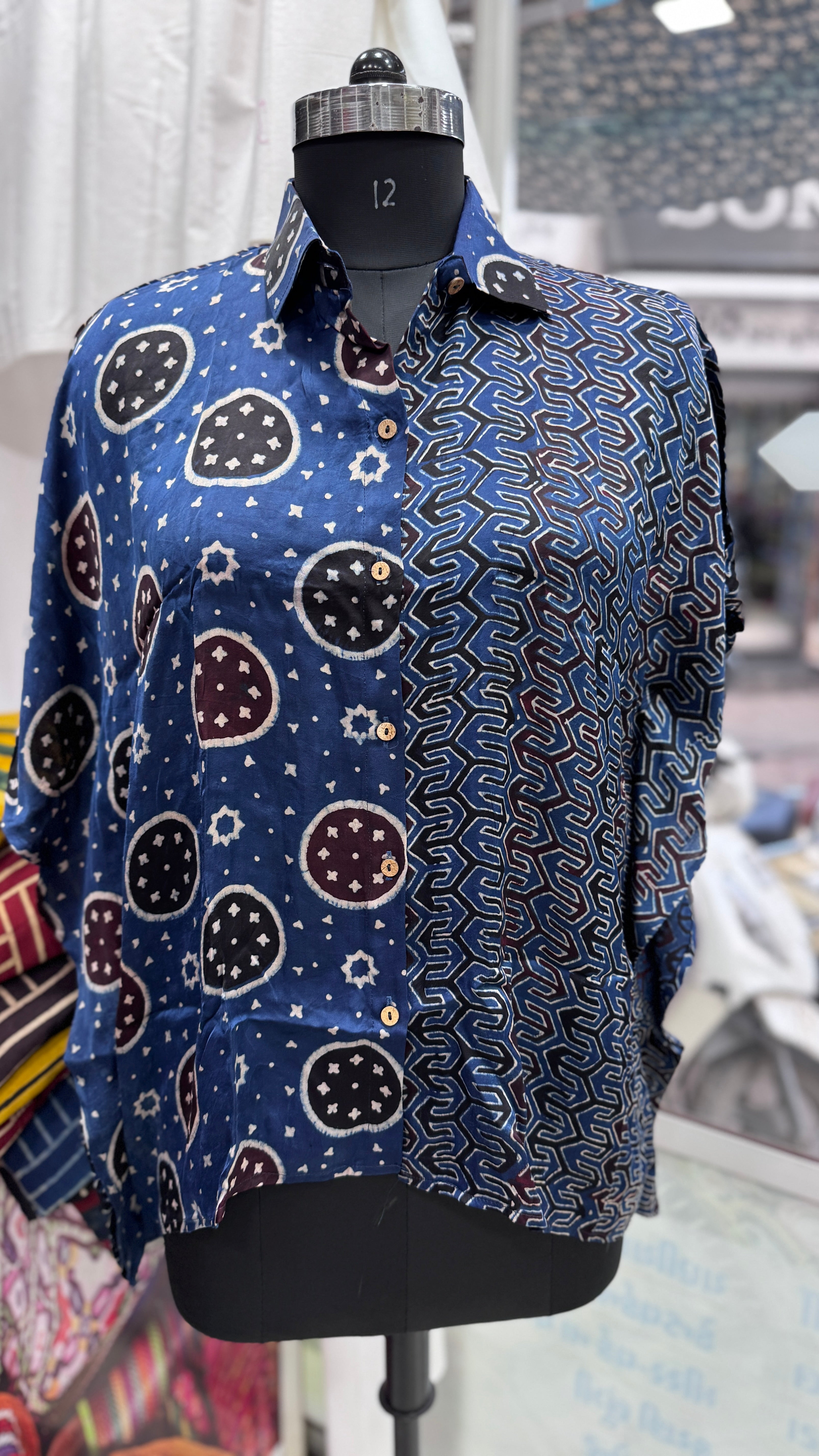 Modal Silk Kaftan Shirt (half & half design) by Kutch Poshak