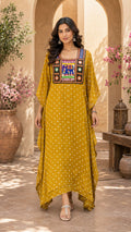Modal Silk Bandhej Vintage patch Kaftan