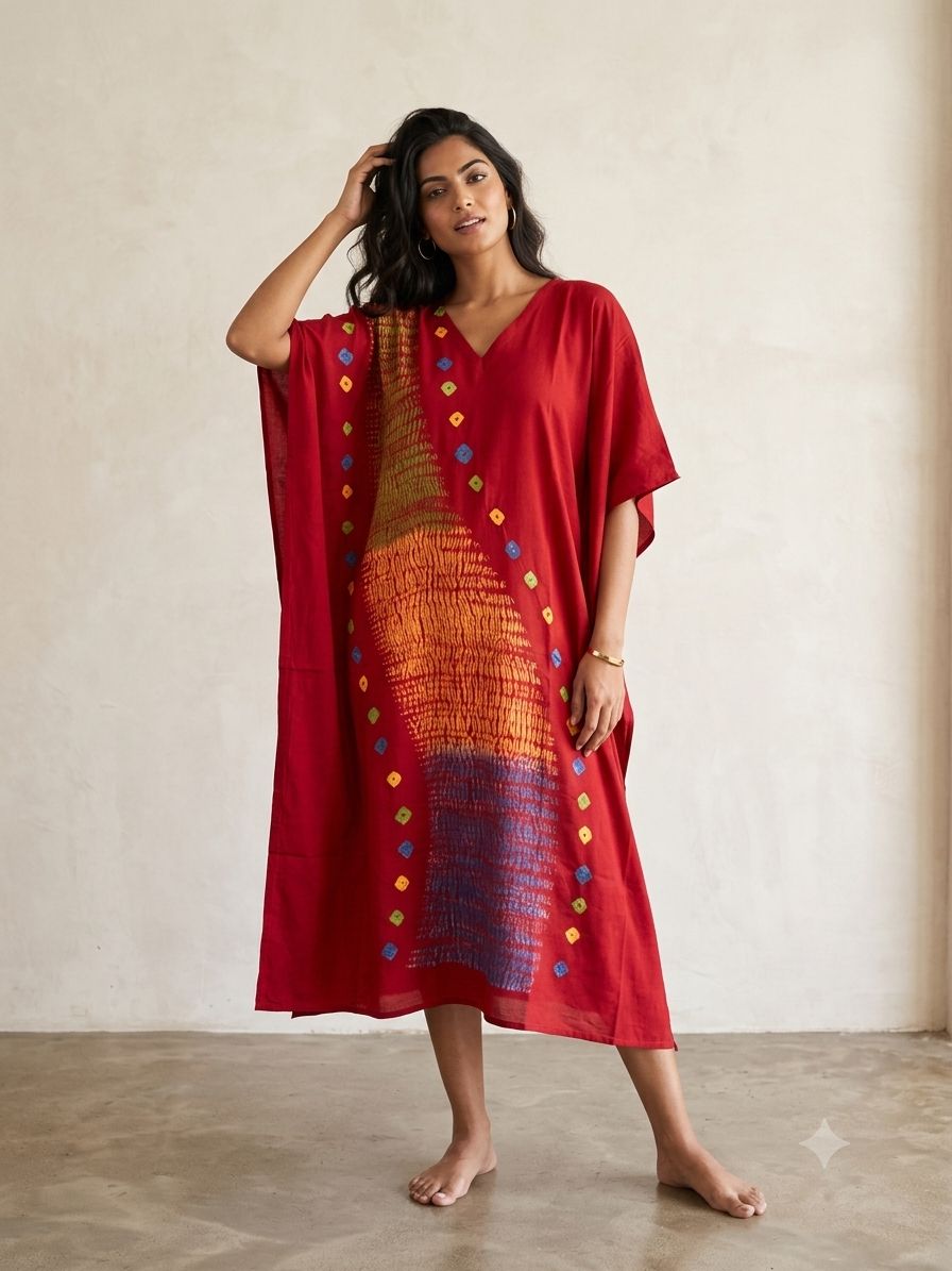 Multi Shibori V-neck Kaftan