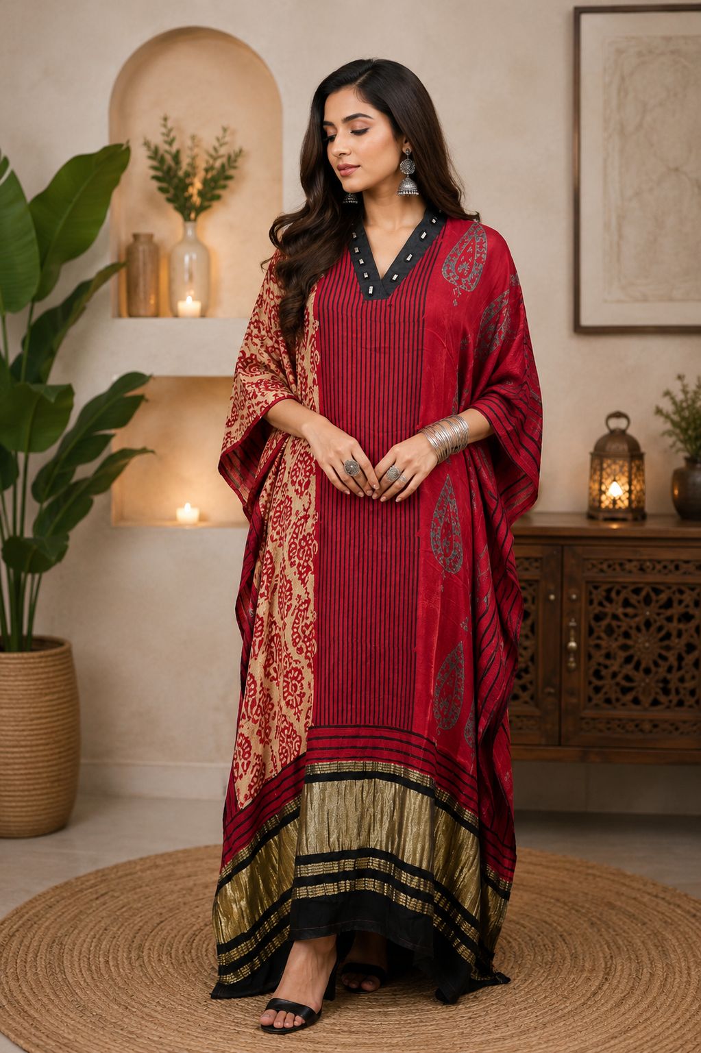 Modal Silk V-neck Kaftan Tissue border