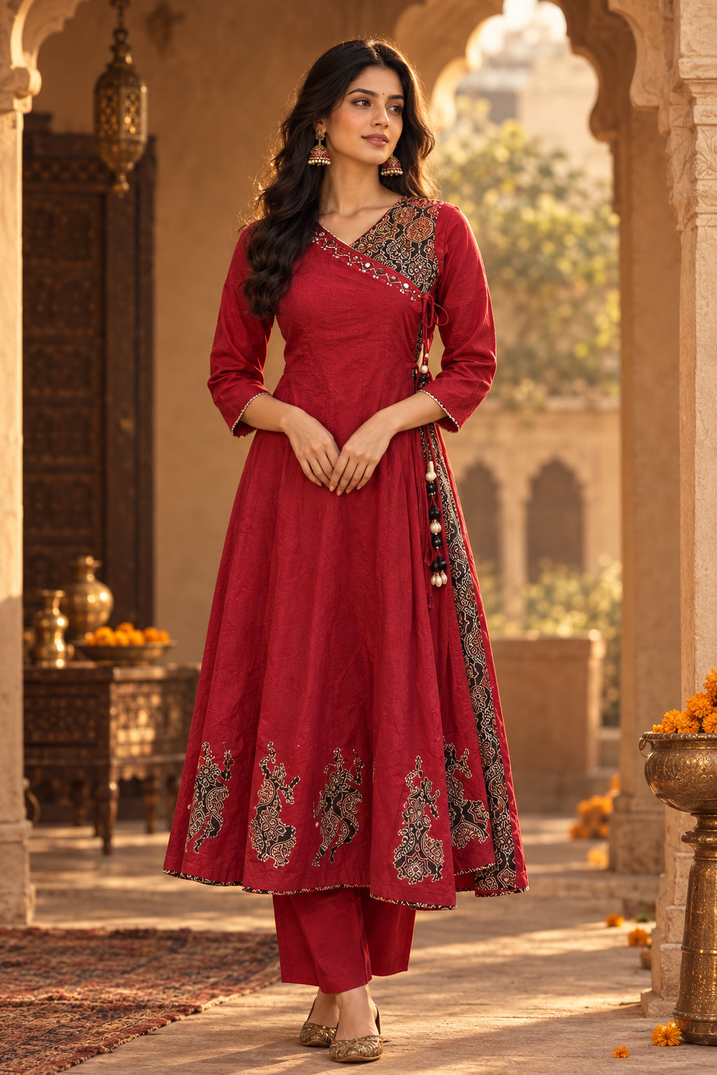 Ajrakh Cotton Flared Kurta-Sets