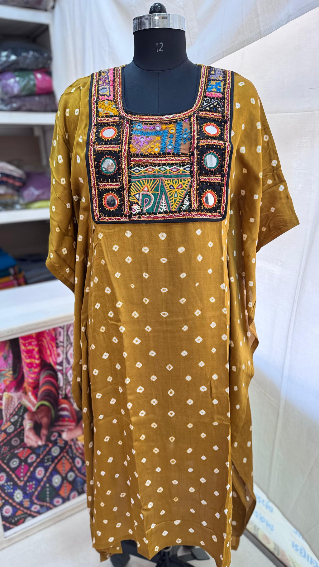 Modal Silk Bandhej Vintage patch Kaftan