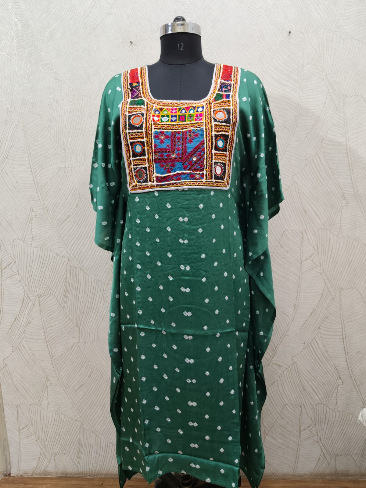 Modal Silk Bandhej Vintage patch Kaftan
