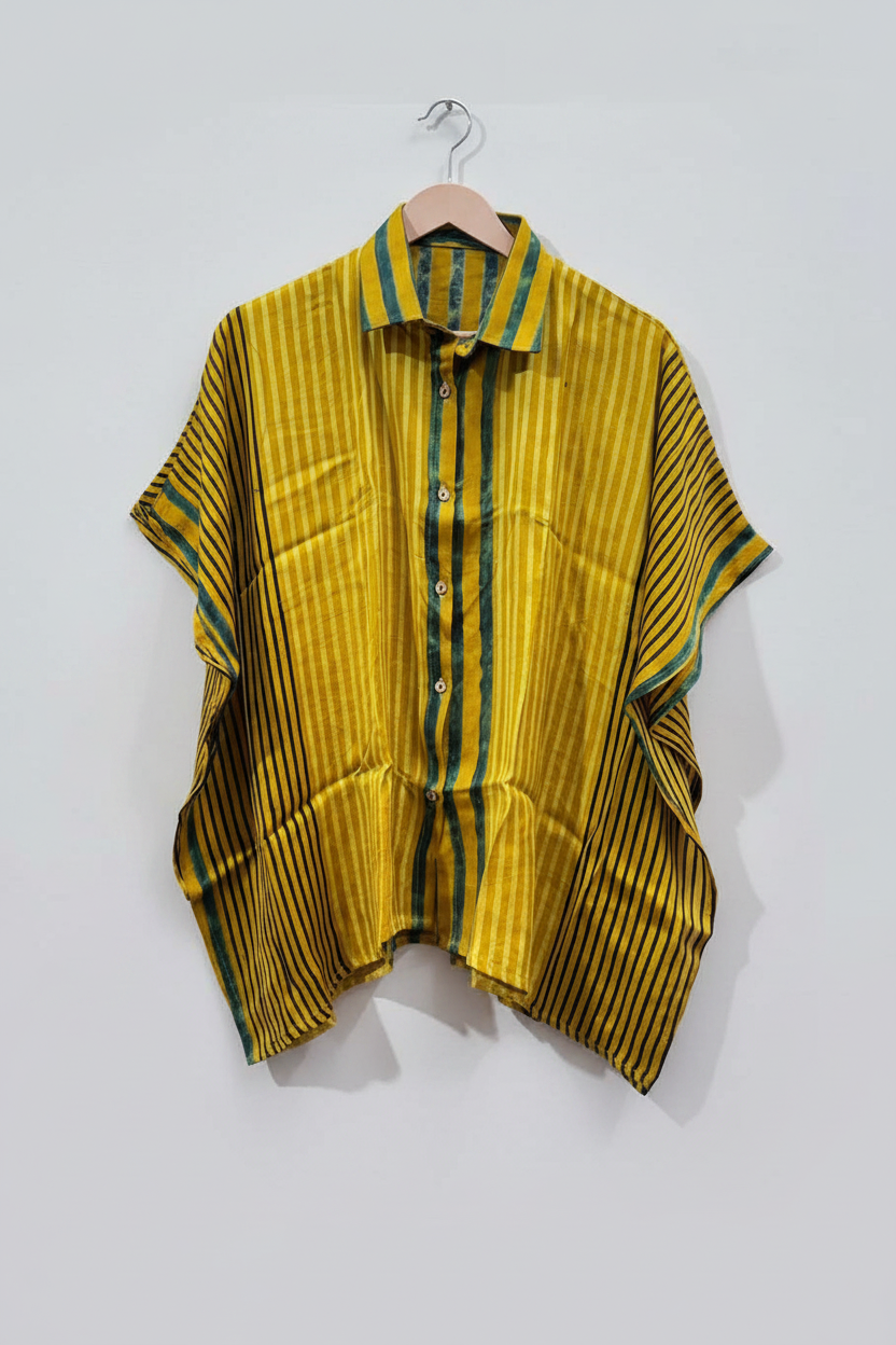 Yellow and Green Kaftan Shirt by Kutch Poshak