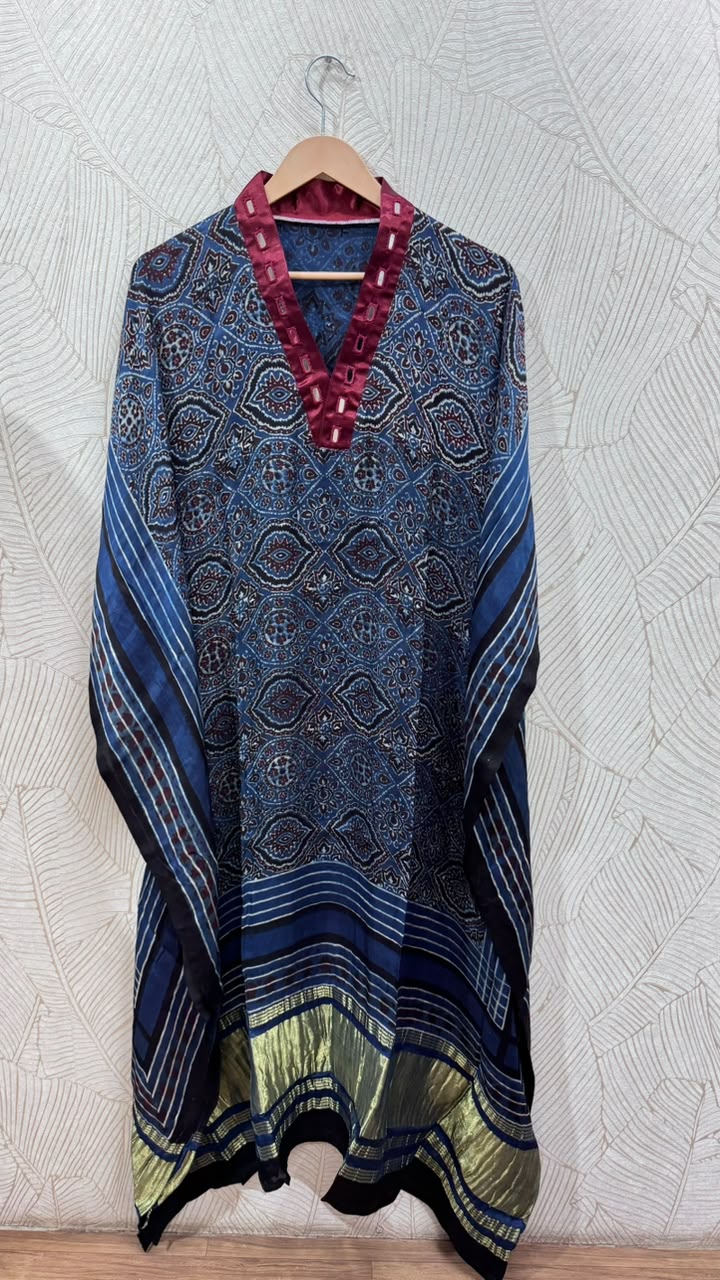 Modal Silk V-neck Kaftan Tissue border