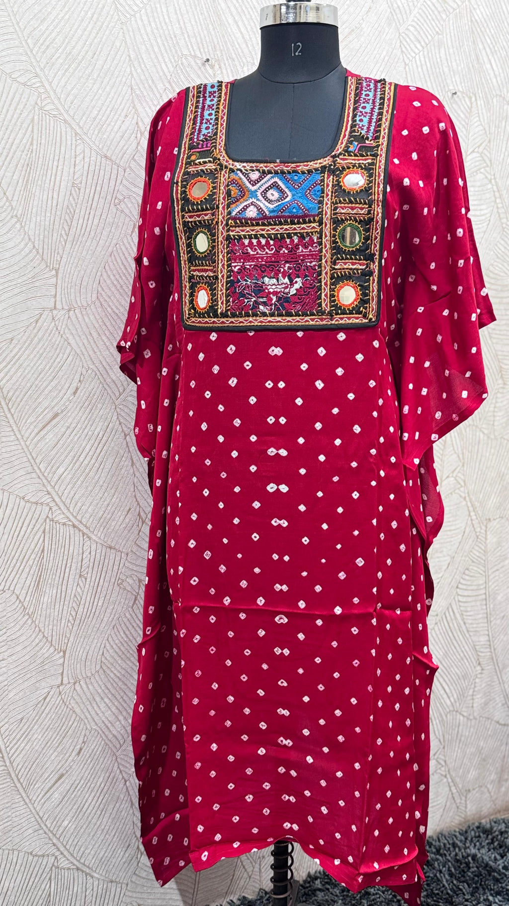 Modal Silk Bandhej Vintage patch Kaftan