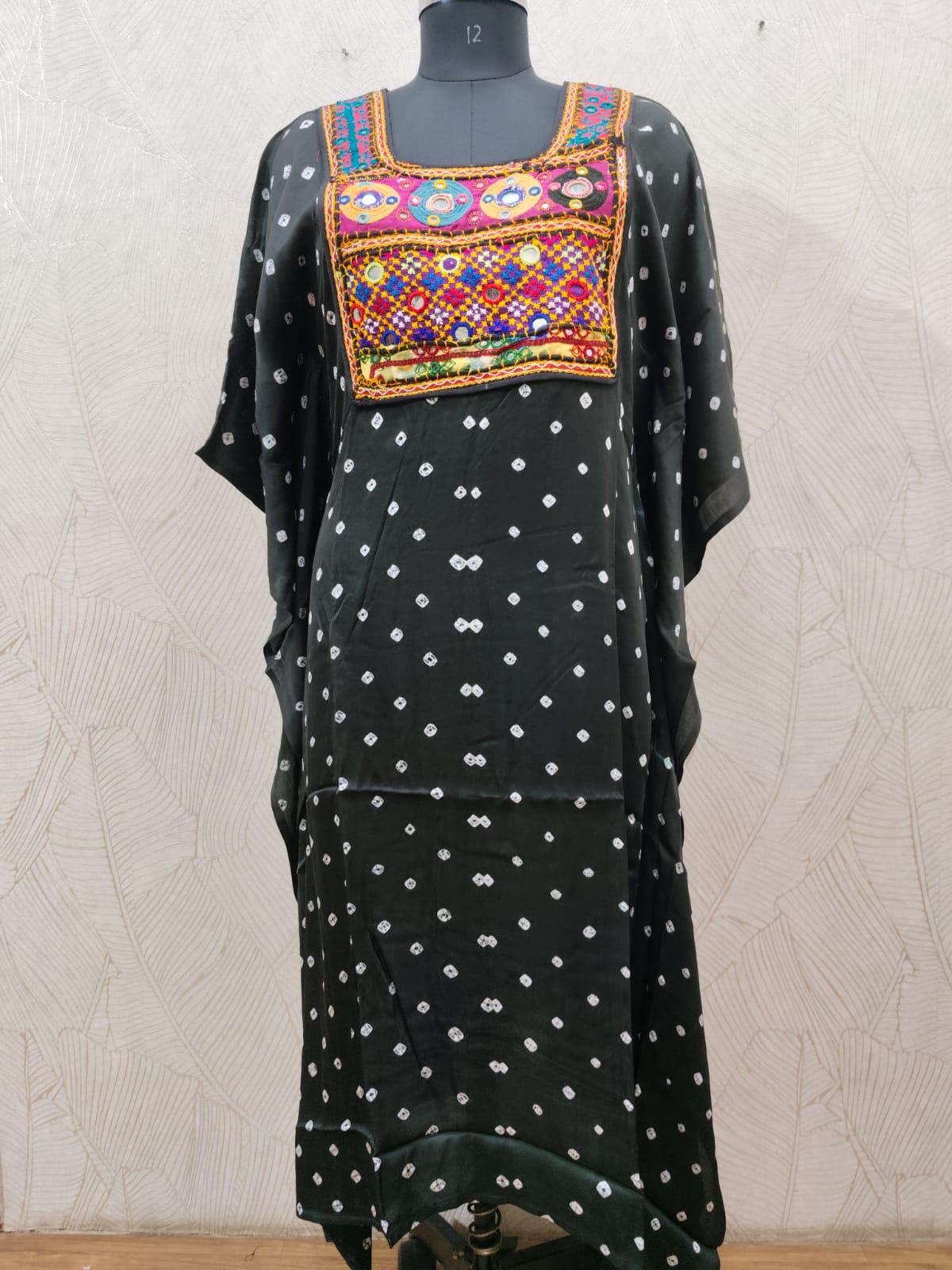 Modal Silk Bandhej Vintage patch Kaftan