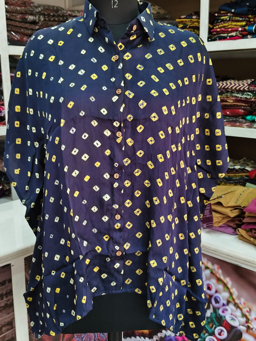 Modal Silk Bandhej Kaftan Shirt