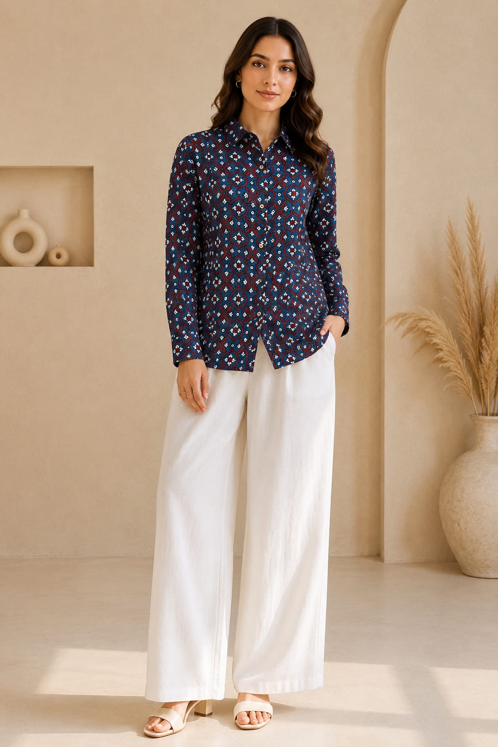 Black, Blue, Beige, Red, Green, Yellow Pure Natural Ajrakh Full Sleeve Shirts from Kutch Poshak