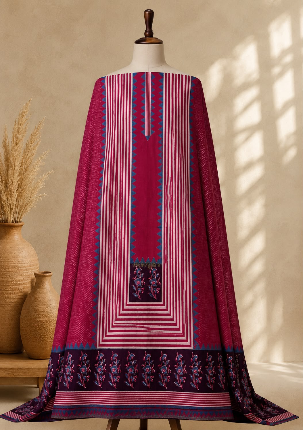 Pure Cotton Unstitched Top Fabric